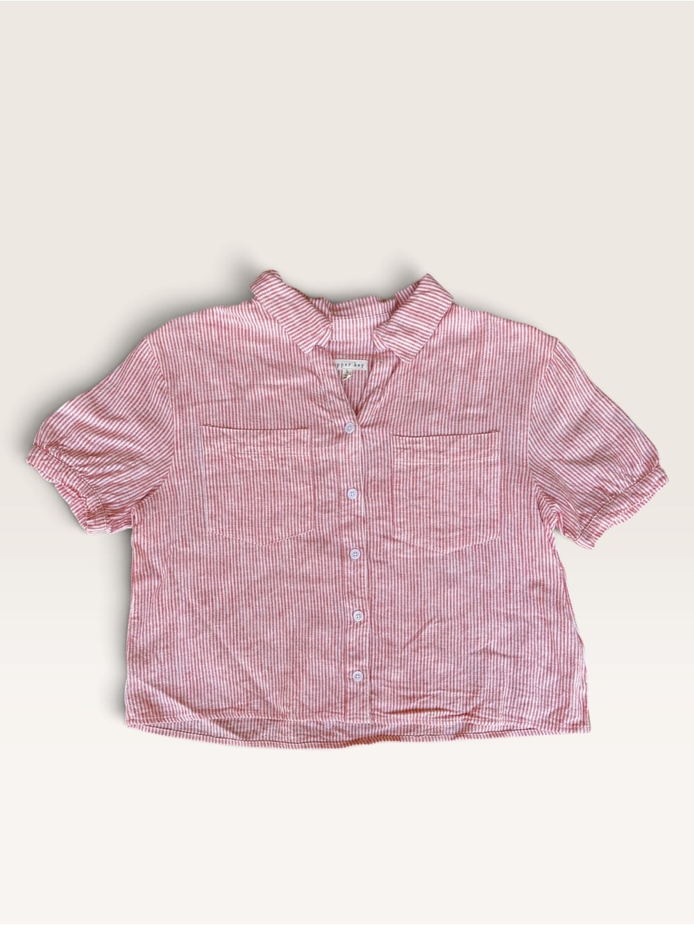 Copper Key Pink and White Striped Button-Up Shirt